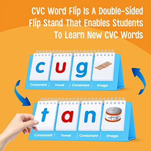 CVC Word Flip Chart, Double Sided Word Flip 40 Short Vowel Words Freestanding Flip Chart Consonant Vowel Consonant Word Flashcards Word Builder Activity Educational Learning Tool for School Supplies