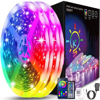 Keepsmile 100ft Led Strip Lights (2 Rolls of 50ft) Bluetooth Smart App Control Music Sync Color Changing RGB Led Light Strip with Remote,Led Lights for Bedroom Room Home Decor Party Festival