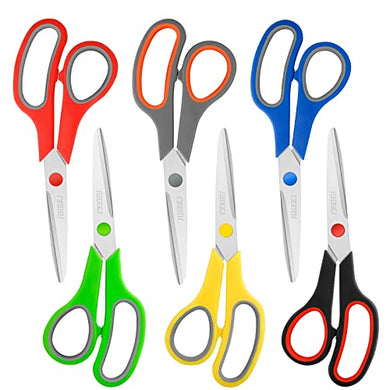 Scissors Bulk 6-Pack, All Purpose Scissors Stainless Steel Sharp Scissors for Office Home General Use Craft Supplies, High/Middle School Classroom Class Older Kids Scissor Set, Right/Left Handed