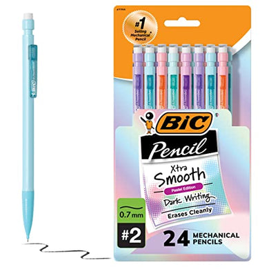 BIC Xtra Smooth Mechanical Pencils (MPNP24-BLK), Medium Point (0.7mm), Fun Pastel Color Pencils, Back to School, 24 Count