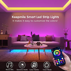 Keepsmile 100ft Led Strip Lights (2 Rolls of 50ft) Bluetooth Smart App Control Music Sync Color Changing RGB Led Light Strip with Remote,Led Lights for Bedroom Room Home Decor Party Festival