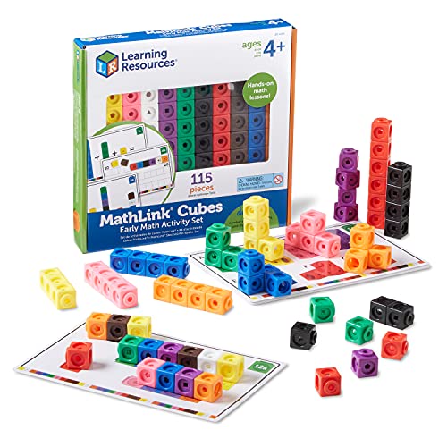 Learning Resources MathLink Cubes Early Math Activity Set - 115 Pieces, Ages 4+ Kindergarten STEM Activities, Math Cubes Activity Set and Games for Kids, Mathlink Cubes Activity Set
