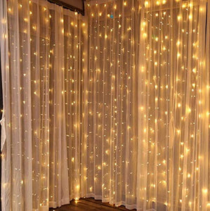 Dazzle Bright Curtain String Lights, 300 LED 9.8ft x9.8ft Warm White Fairy Lights with 8 Lighting Modes, Waterproof Lights for Bedroom Christmas Party Wedding Home Garden Wall Decor