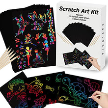 Scratch Paper Art Set for Kids Rainbow Magic Scratch Off Paper Black Scratch Sheets Notes Cards Boards Doodle Pads Childrens Arts and Crafts Projects Kit for Girls Boys Adults Birthday Christmas Gift