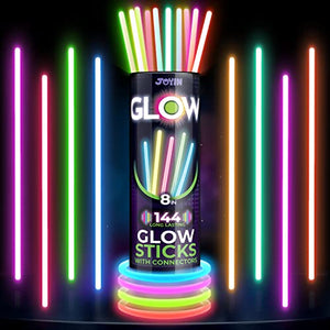 JOYIN 144 Pcs Glow Sticks Bulk 8" Bracelets Necklaces, Glow in the Dark Neon , Easter, Christmas, Football,Halloween Party Supplies Pack,