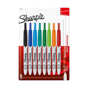 Sharpie Retractable Permanent Markers, Ultra Fine Point, Assorted Colors, 8 Count