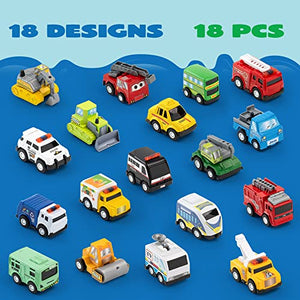 JOYIN 18 Piece Pull Back City Cars and Trucks Toy Vehicles Set Model Car, Friction Powered Die-Cast Cars for Toddlers, Boys, and Girls’ Educational Play, Easter Basket Stuffers Egg Fillers