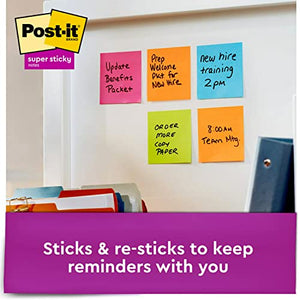 Post-it Super Sticky Notes, Assorted Bright Colors, 3x3 in, 15 Pads/Pack, 45 Sheets/Pad, 2x the Sticking Power, Recyclable (654-15SSCP), Multi-color
