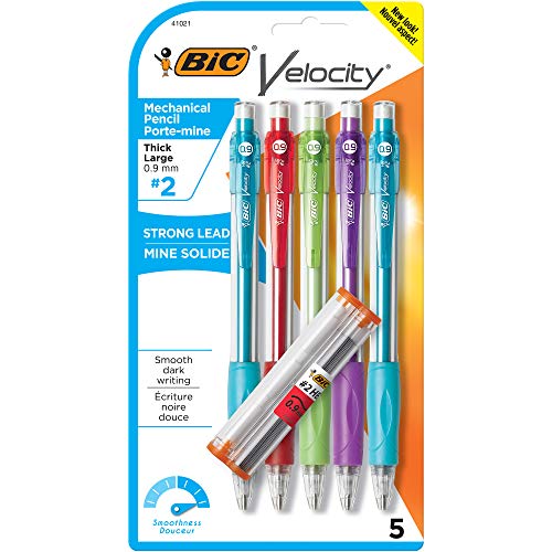 BIC Velocity Original Mechanical Pencils, Thick Point (0.9mm), 5-Count Pack and Refills, Pencils for Office and School Supplies