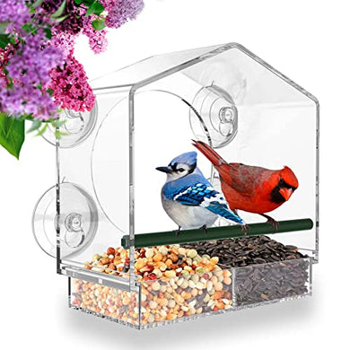 Mrcrafts Window Bird Feeder for Outside with Strong Suction Cups, Fits for Cardinals, Finches, Chickadees etc.…