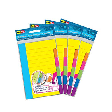 Redi-Tag Divider Sticky Notes, Tabbed Self-Stick Lined Note Pad, 60 Ruled Notes per Pack, 4 x 6 Inches, Assorted Neon Colors, 4 Pack (29504)