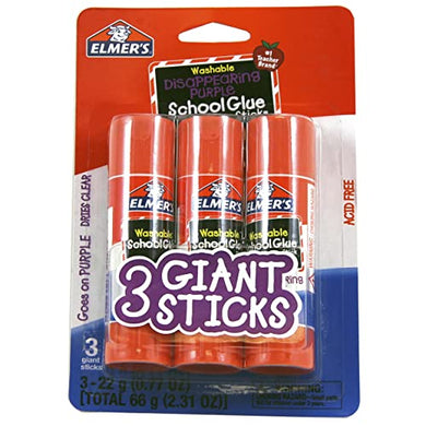 Elmer's Disappearing Purple Washable School Glue Sticks, 0.77 oz, 3 Count