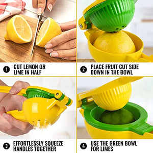 Zulay Metal 2-In-1 Lemon Lime Squeezer - Hand Juicer Lemon Squeezer Gets Every Last Drop - Max Extraction Manual Citrus Juicer - Easy-to-Use Lemon Juicer Squeezer - Heavy-Duty Lemon Squeezer Manual