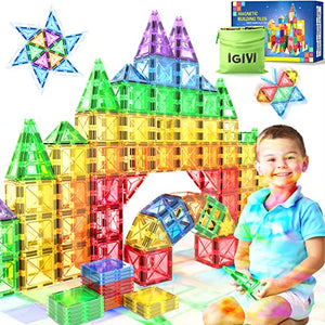 IGIVI Magnetic Tiles Toddler Toys for 3+ Year Old Boys & Girls, Magnetic Blocks Building Toys Games for Kids, STEM Learning Educational Sensory Toys, Birthday Gift Toys for Boys & Girls 4-6 5-7 6-8