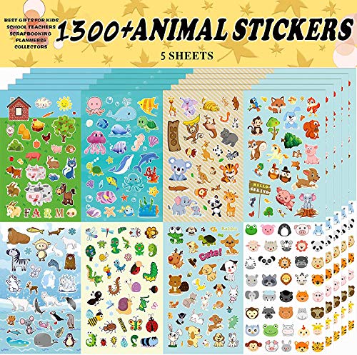 Sinceroduct Stickers Assortment Set for Toddlers, Stickers for Kids, 5 Sheets (1300+ Count), 8 Themes Collection for Kids, Children, Teacher, Parent, Grandparent, School