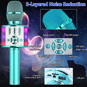 Amazmic Kids Karaoke Microphone Machine Toy Bluetooth Microphone Portable Wireless Karaoke Machine Handheld with LED Lights, Gift for Children Adults Birthday Party, Home KTV(Blue)