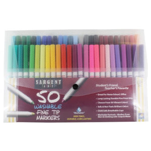 Sargent Art 50 Count Fine Tip Washable Markers Pack, Assorted Colors, Child Safe Breathable Caps, Non-Toxic